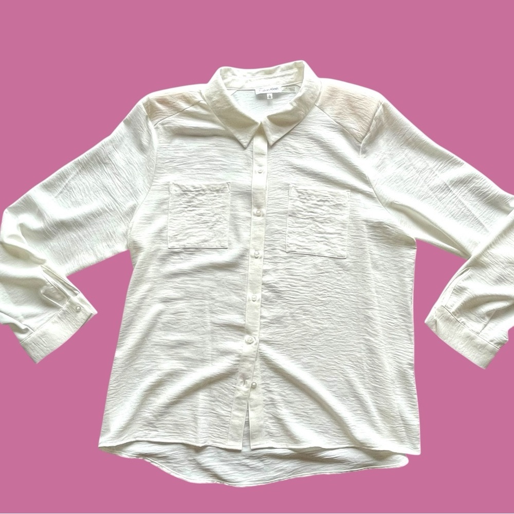 Calvin Klein Textured Sheer Button Up Blouse - image 2